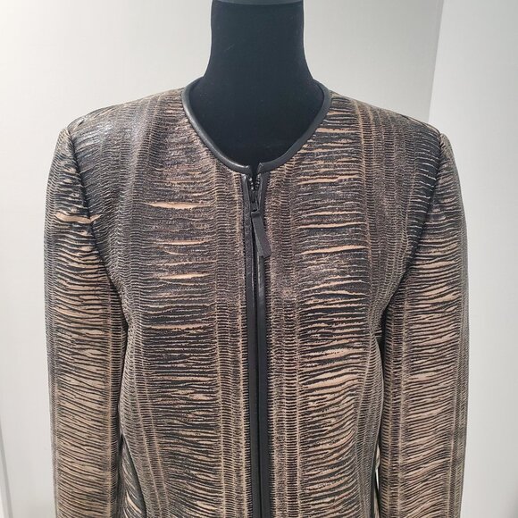 Unique Faux Leather Black & Tan Snake Skin Pattern Zippered Jacket  size 8 - Picture 3 of 9